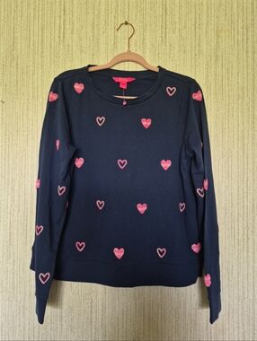 Lilly Pulitzer Size Medium Rami Sweatshirt  Navy Blue Embroidered Hearts